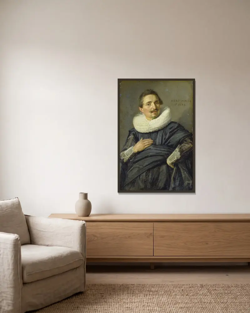 Bildnis eines jungen Kavaliers von Frans Hals gerahmt an einer Wand