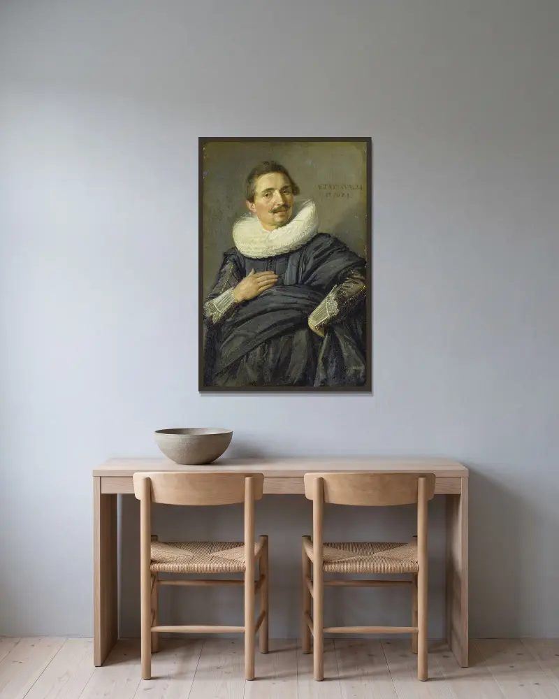 Bildnis eines jungen Kavaliers von Frans Hals gerahmt an einer Wand