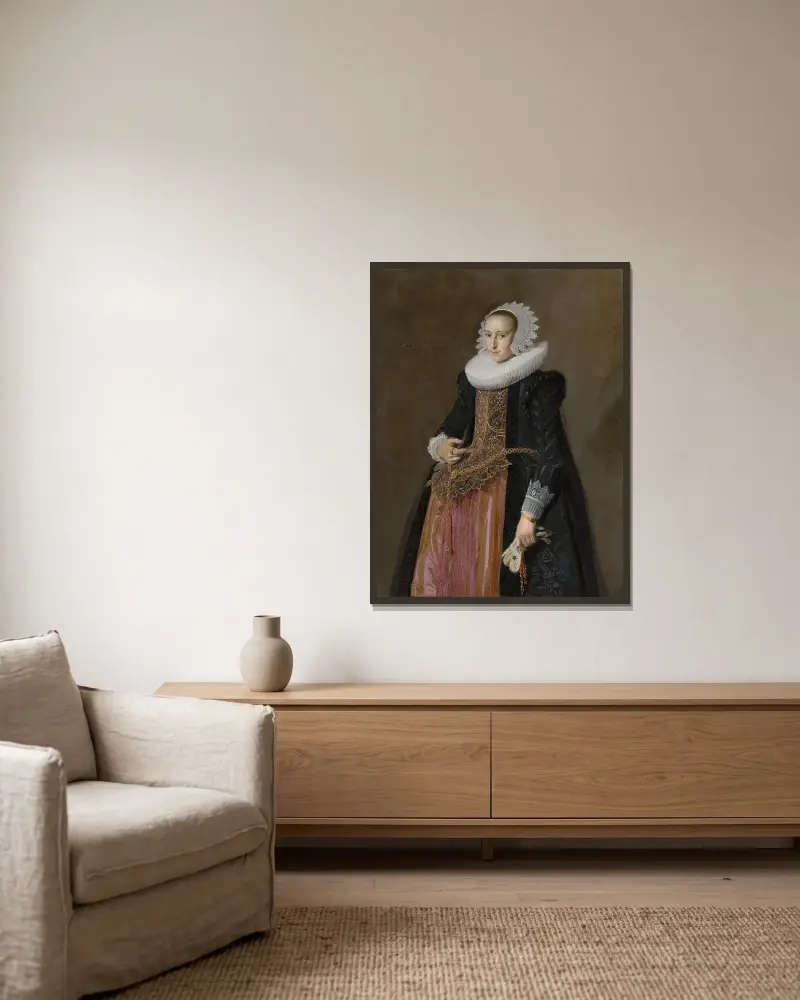Porträt der Aletta Hanemans von Frans Hals gerahmt an einer Wand