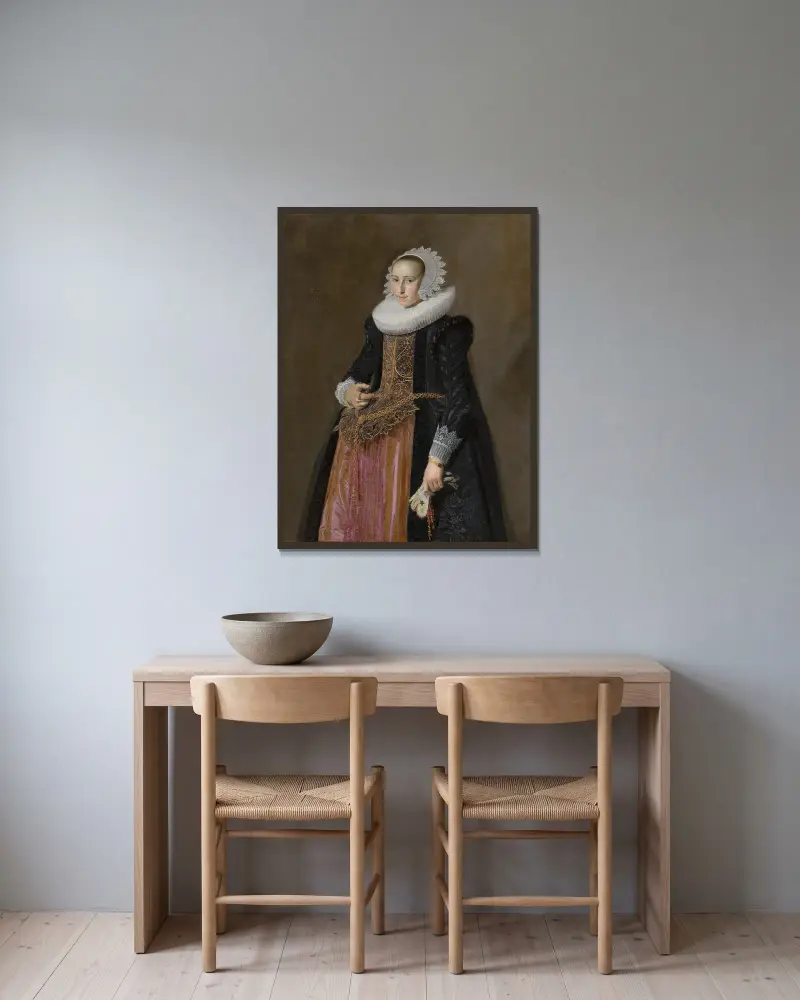 Porträt der Aletta Hanemans von Frans Hals gerahmt an einer Wand