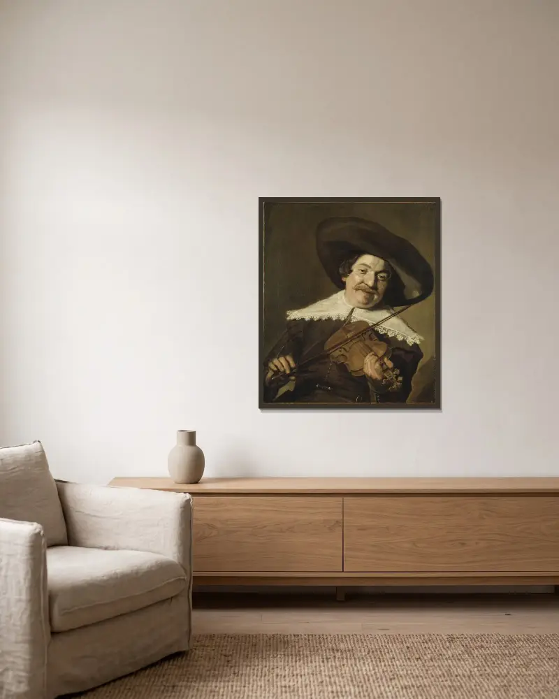 Porträtt av Daniel van Aken av Frans Hals inramad på en vägg
