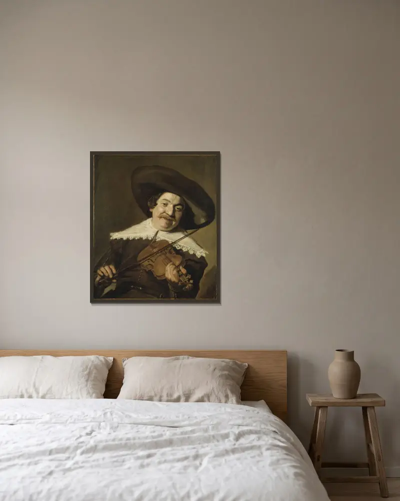 Porträtt av Daniel van Aken av Frans Hals inramad på en vägg
