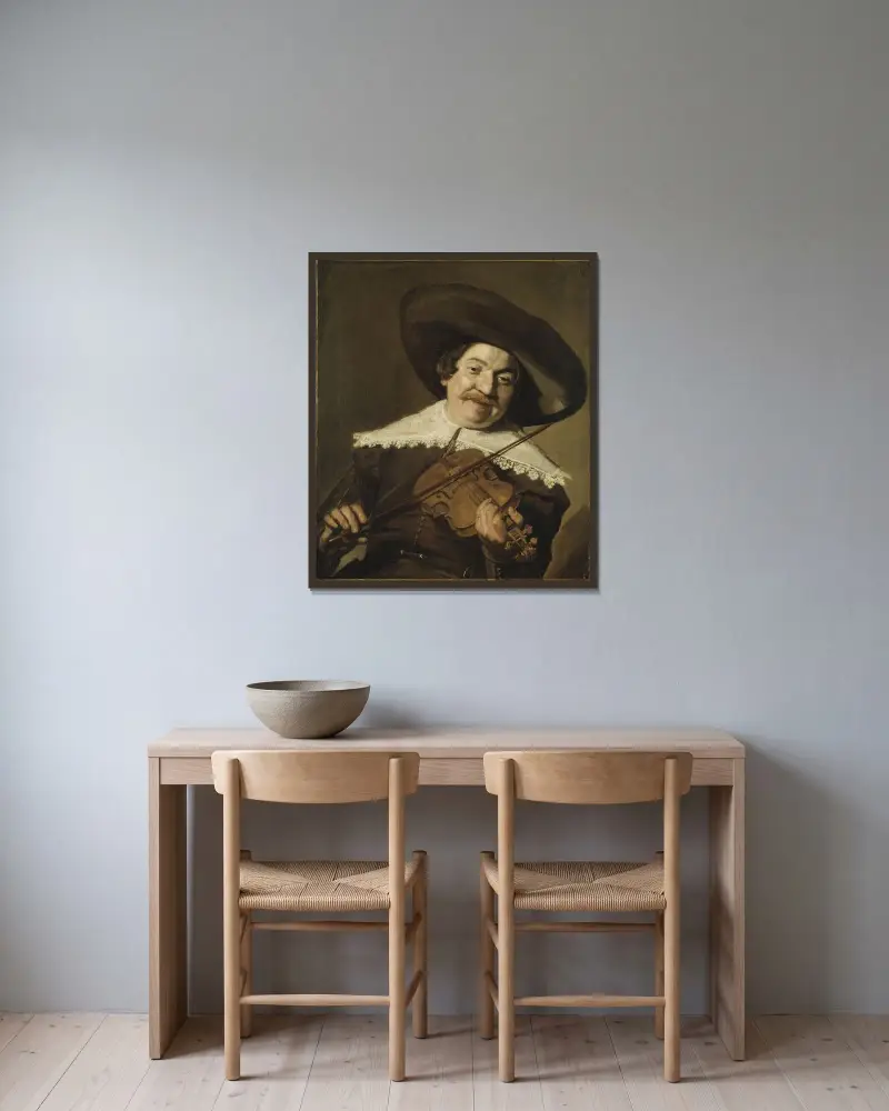 Porträtt av Daniel van Aken av Frans Hals inramad på en vägg