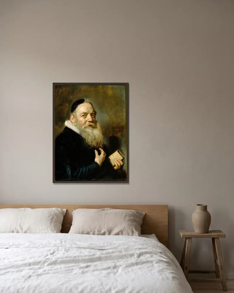 Porträtt av Hendrik Swalmius av Frans Hals inramad på en vägg