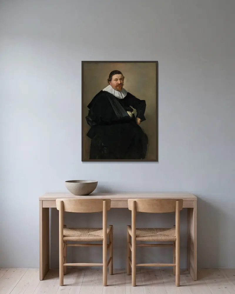Portret Lucasa de Clercqa, Frans Hals w ramie na ścianie