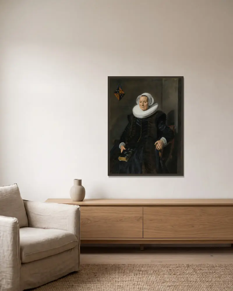 Porträt von Maritge Claesdr Vooght von Frans Hals gerahmt an einer Wand