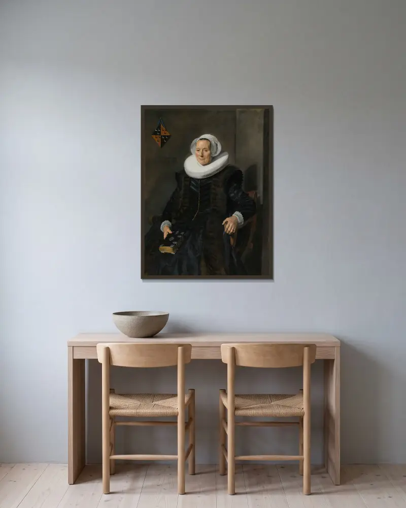 Porträt von Maritge Claesdr Vooght von Frans Hals gerahmt an einer Wand