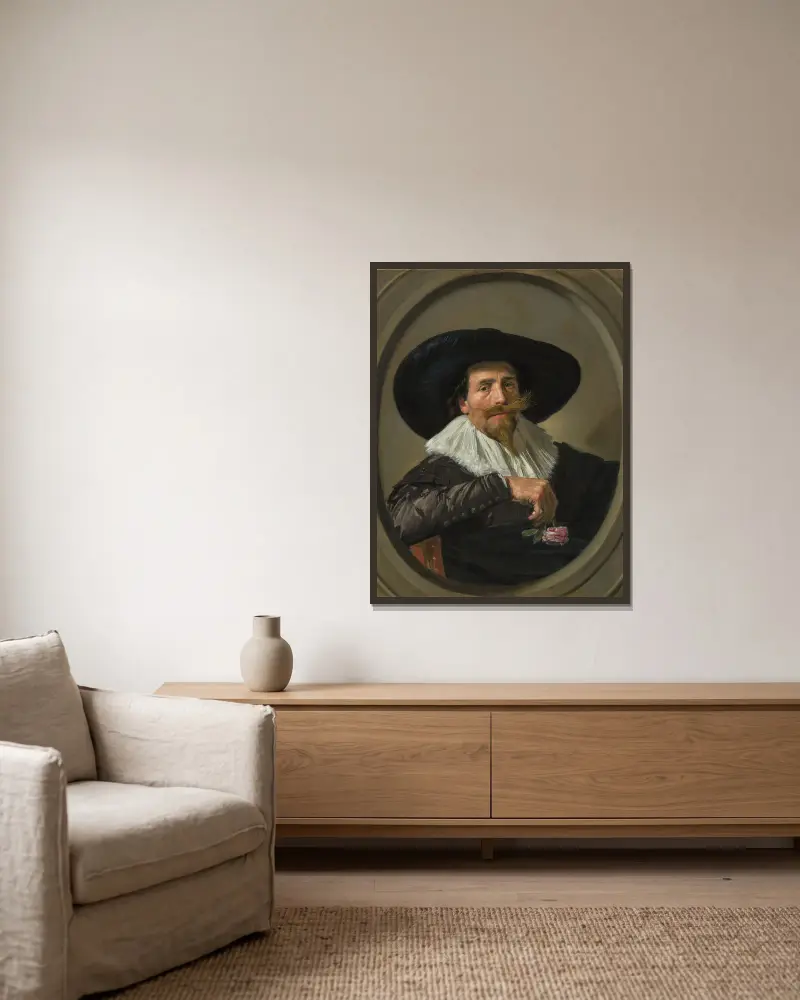 Porträt von Pieter Dircksz. Tjarck von Frans Hals gerahmt an einer Wand