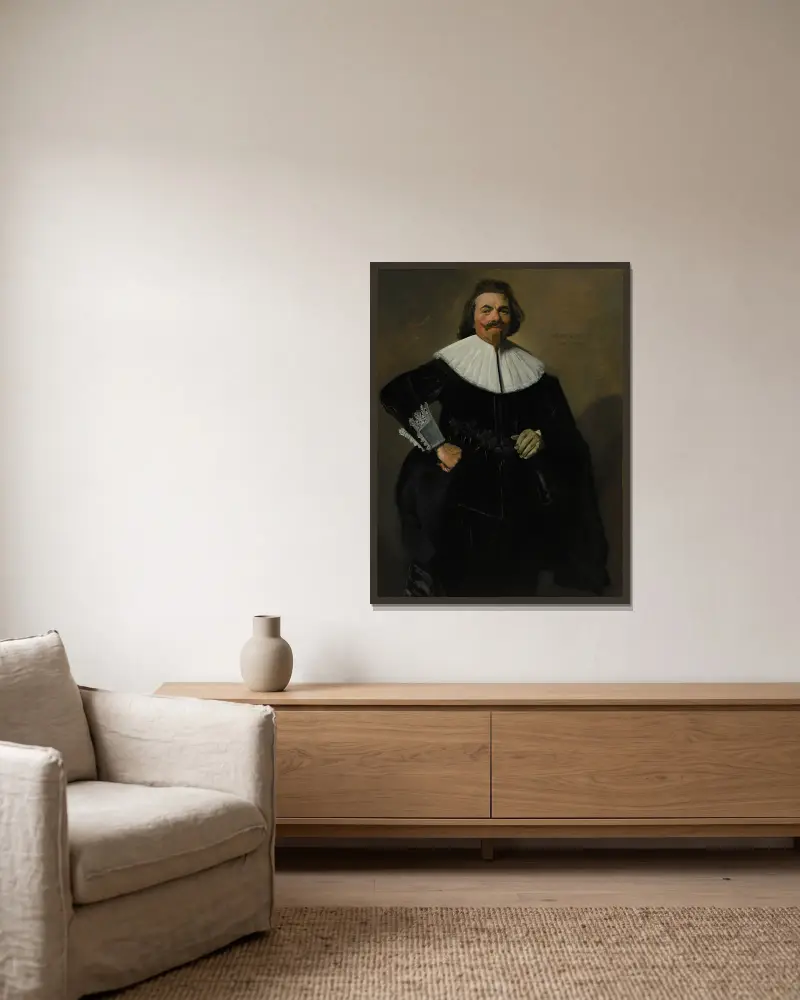 Porträtt av Tieleman Roosterman av Frans Hals inramad på en vägg