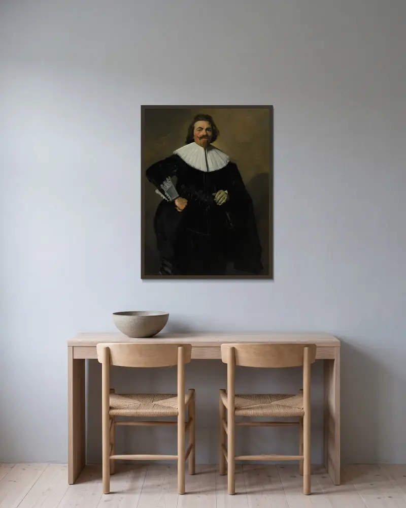 Porträtt av Tieleman Roosterman av Frans Hals inramad på en vägg