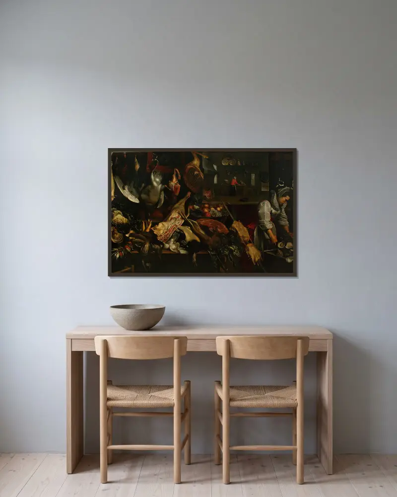 Kitchen interior av Frans Snyders inramad på en vägg