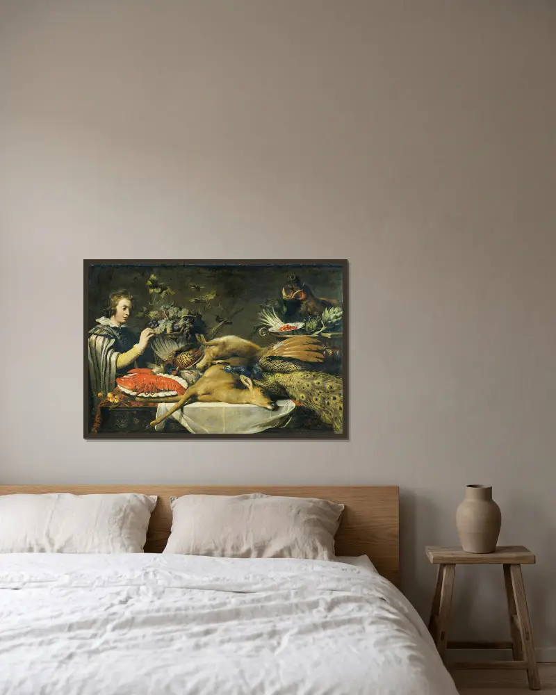 Vorratskammer-Szene mit einem Pagen von Frans Snyders gerahmt an einer Wand