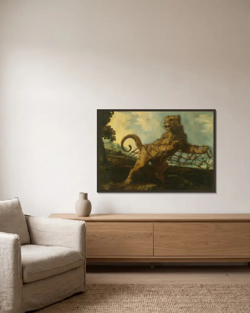 Lejonet och musen av Frans Snyders inramad på en vägg