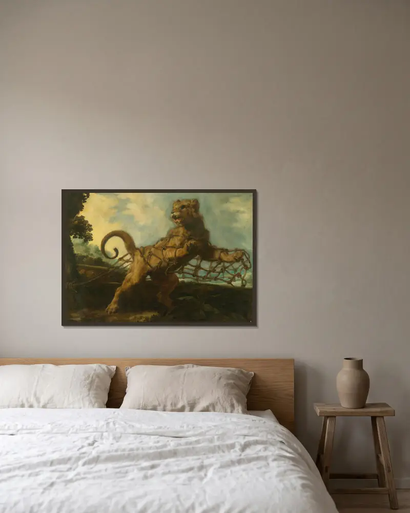 Lejonet och musen av Frans Snyders inramad på en vägg