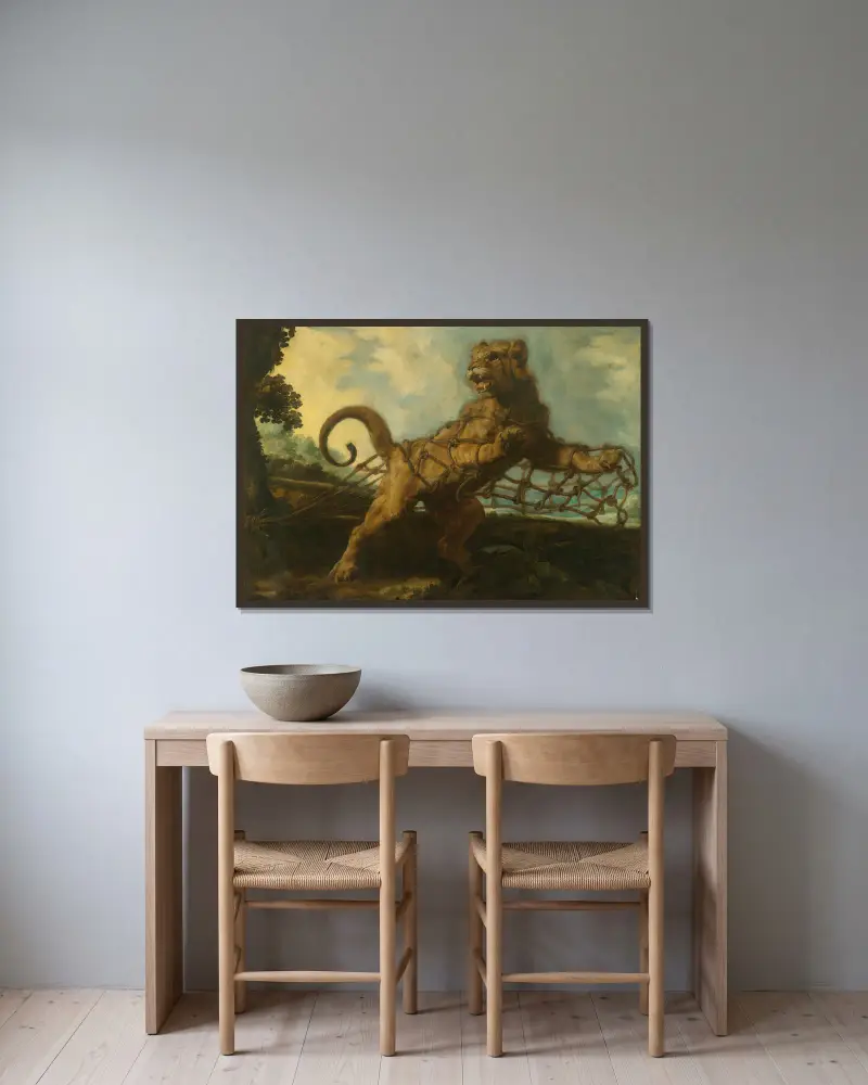 Lejonet och musen av Frans Snyders inramad på en vägg