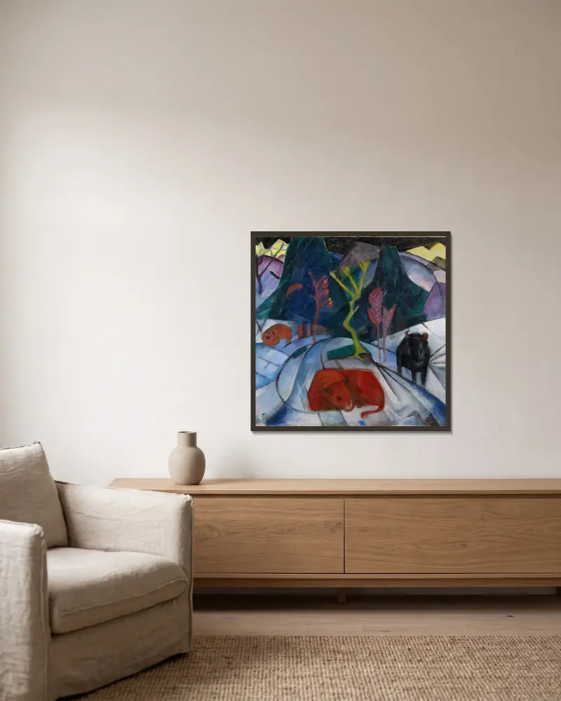 Ein Bison im Winter (Der rote Bison) von Franz Marc gerahmt an einer Wand