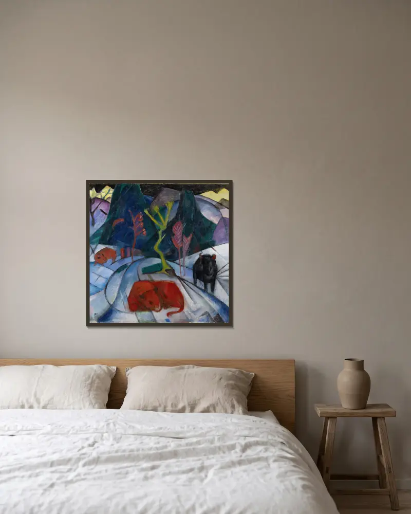 Ein Bison im Winter (Der rote Bison) von Franz Marc gerahmt an einer Wand