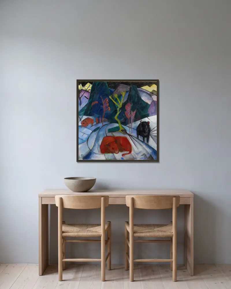 Ein Bison im Winter (Der rote Bison) von Franz Marc gerahmt an einer Wand