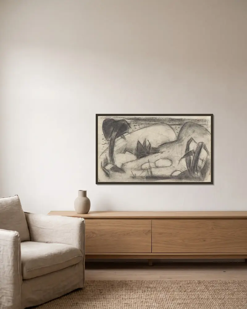 Abstrahierte exotische Landschaft av Franz Marc inramad på en vägg