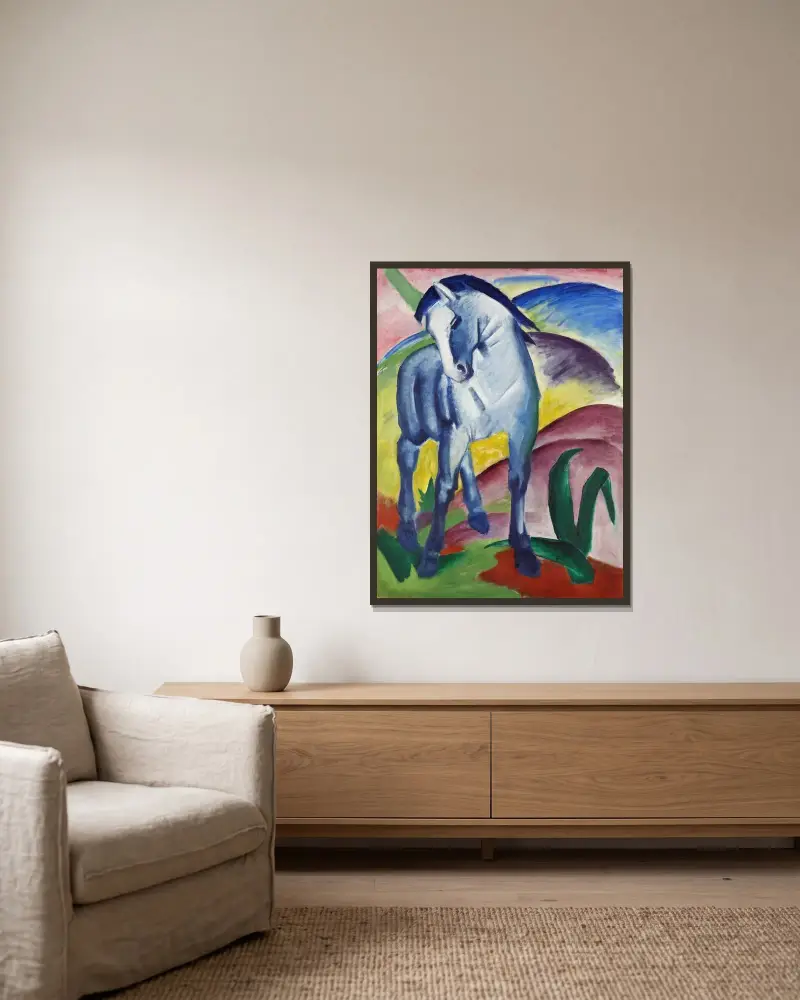 Modrý kůň I, Franz Marc v rámu na stěně
