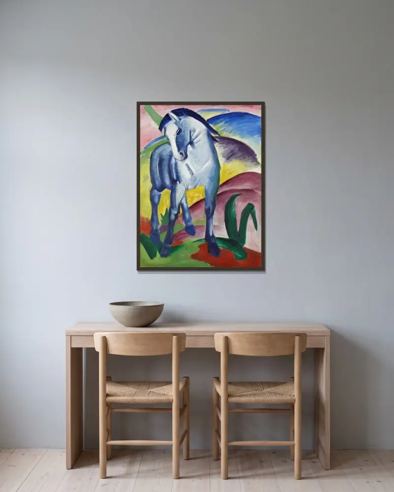 Modrý kůň I, Franz Marc v rámu na stěně