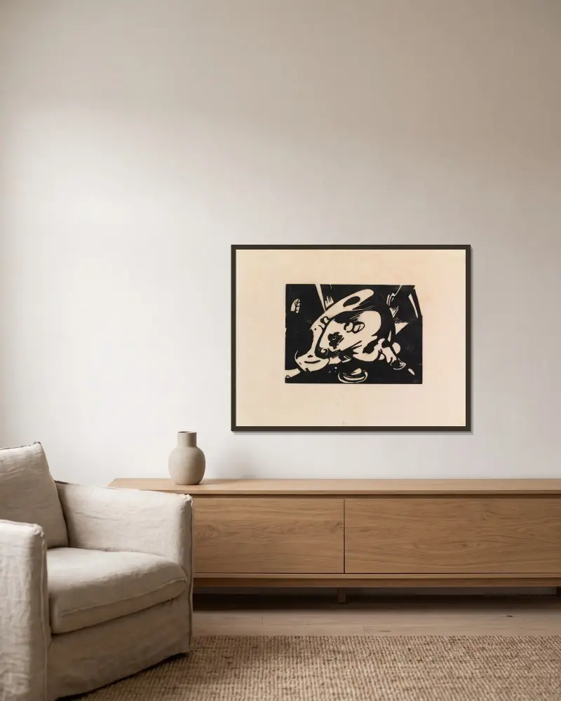Stier von Franz Marc gerahmt an einer Wand