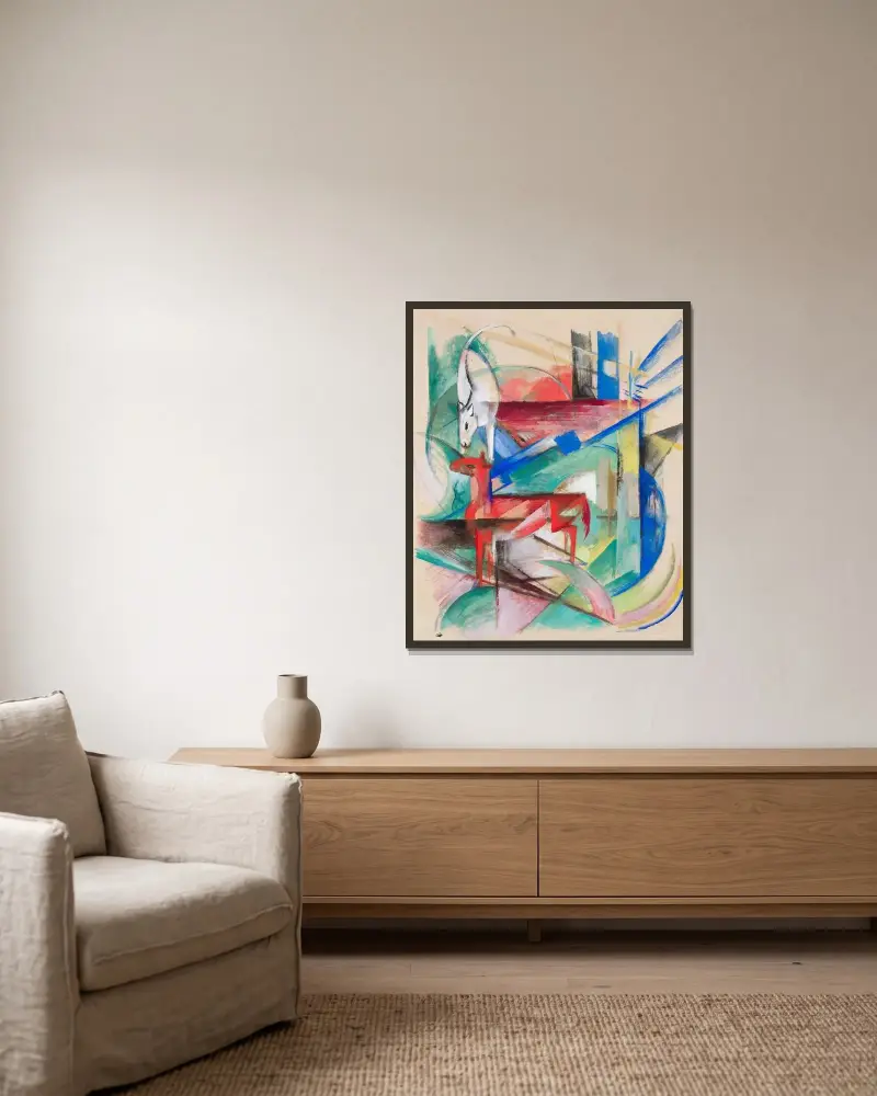 Kompozice se zvířaty II, Franz Marc v rámu na stěně