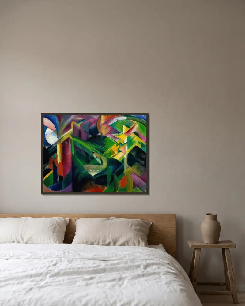 Srny v klášterní zahradě, Franz Marc v rámu na stěně