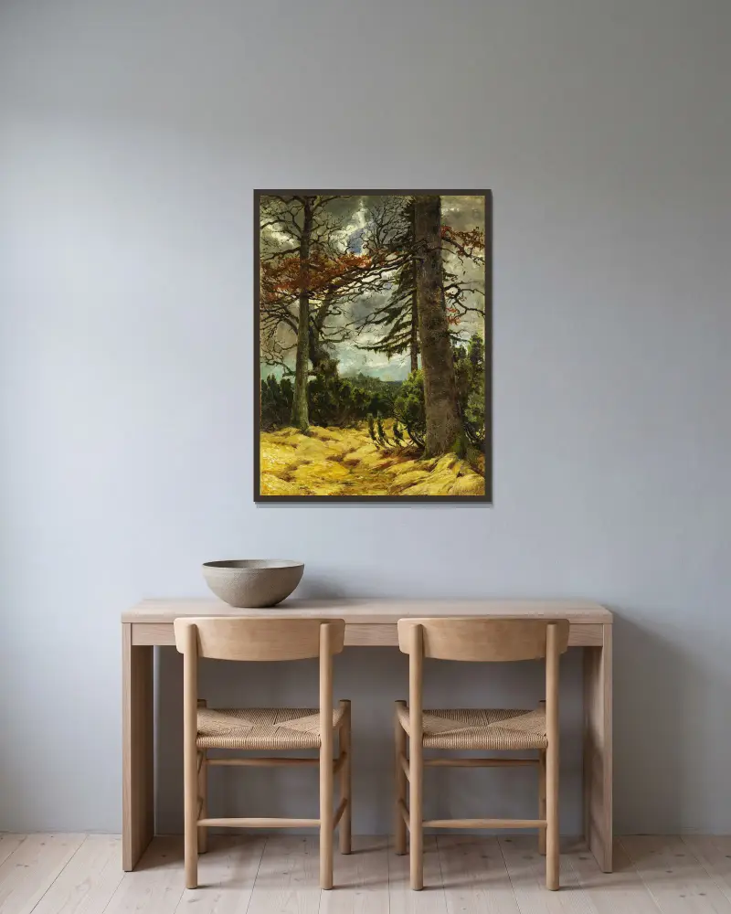 Eichenstämme im Vorfrühling av Franz Marc inramad på en vägg