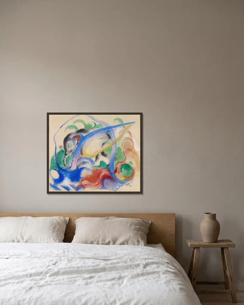 Fairy Animal av Franz Marc inramad på en vägg