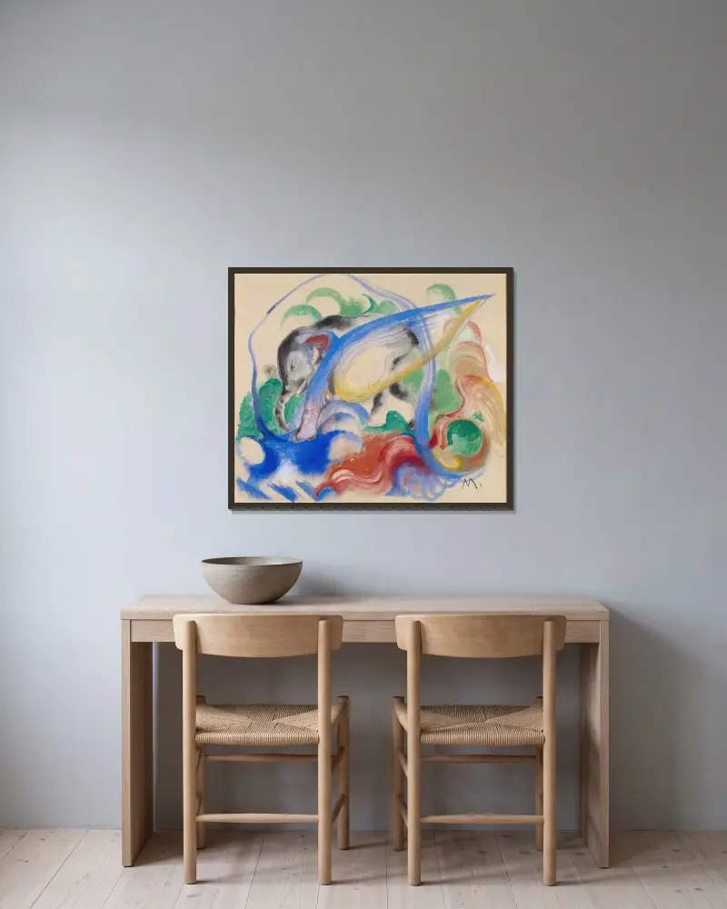 Fairy Animal av Franz Marc inramad på en vägg
