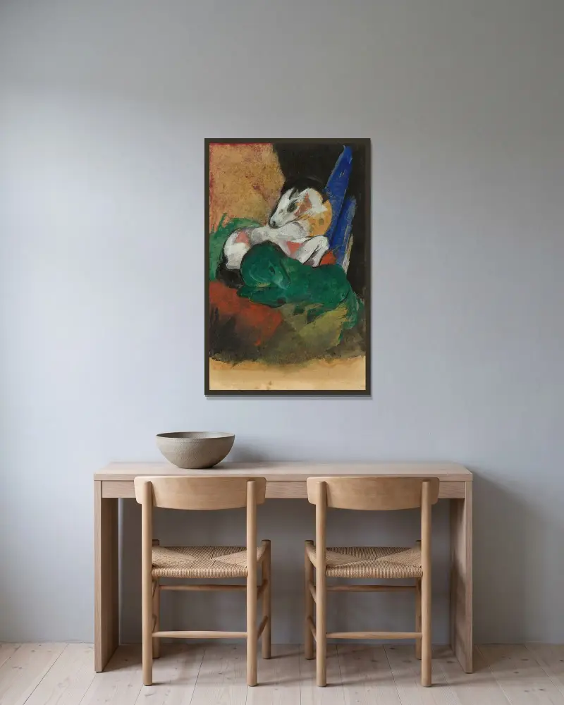 Zielony i biały koń, Franz Marc w ramie na ścianie