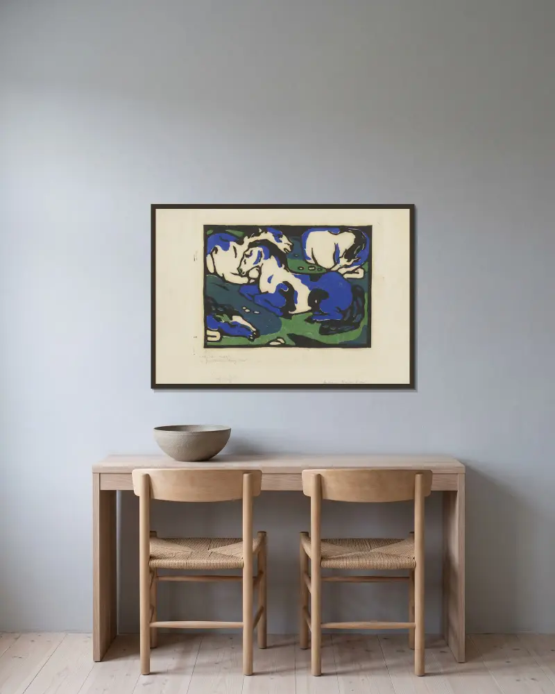 Odpočívající koně, Franz Marc v rámu na stěně