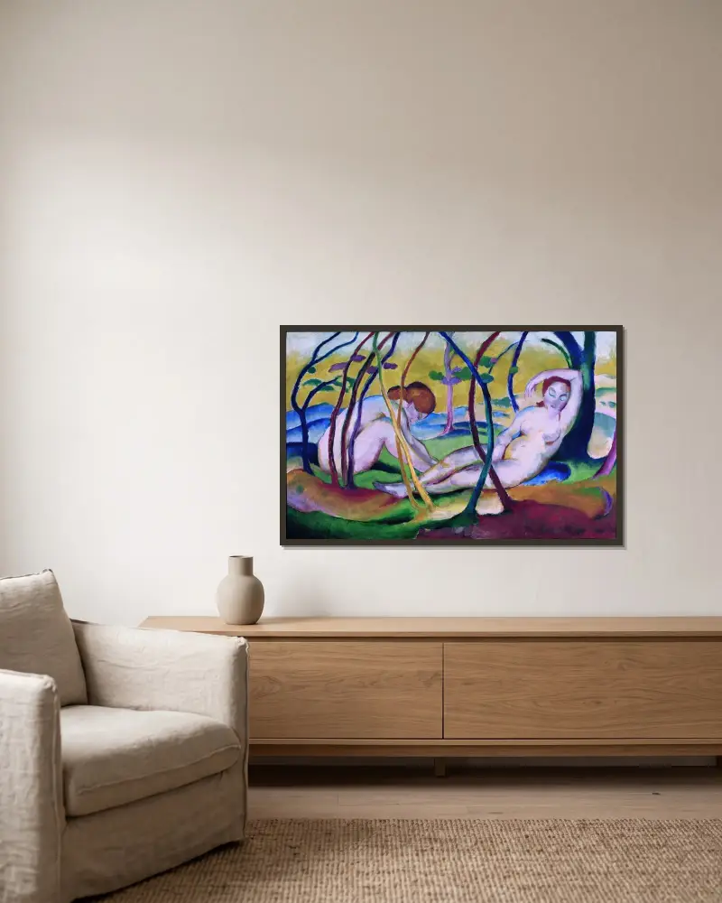 Akty pod stromy, Franz Marc v rámu na stěně