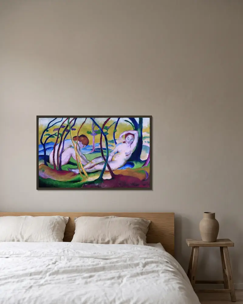Akty pod stromy, Franz Marc v rámu na stěně
