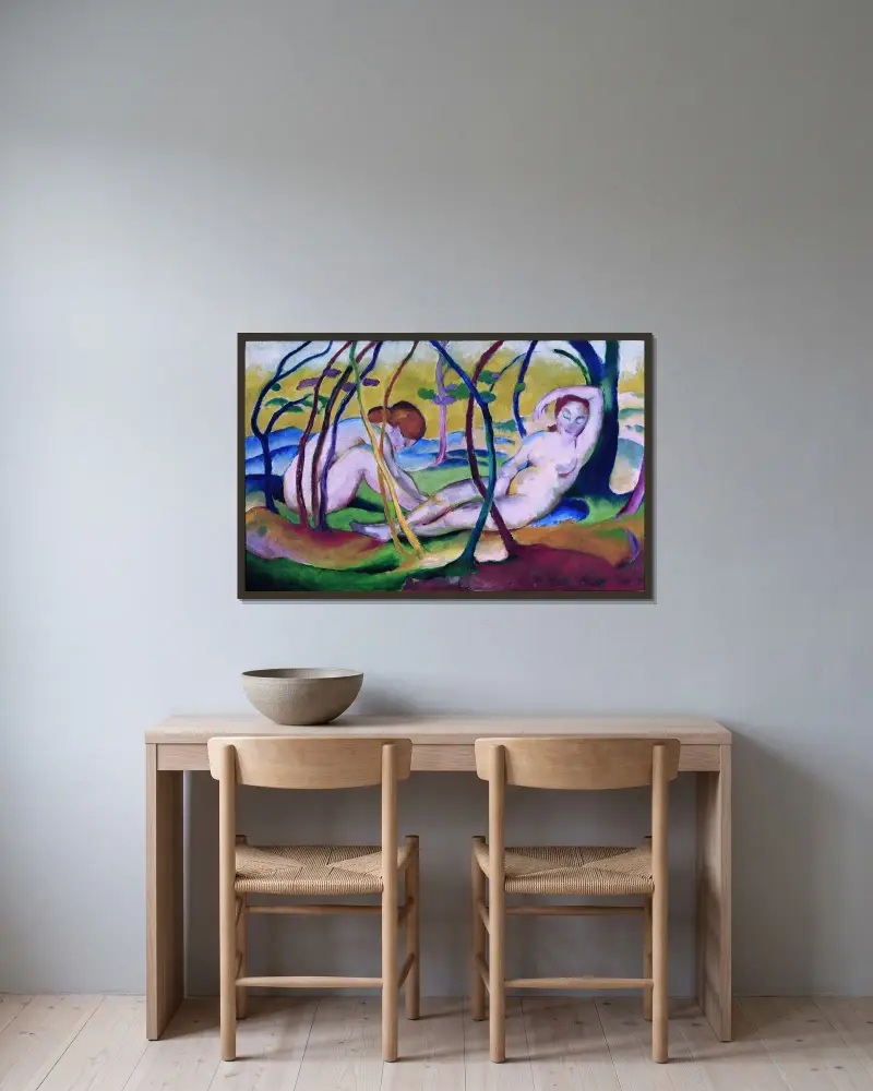 Akty pod stromy, Franz Marc v rámu na stěně