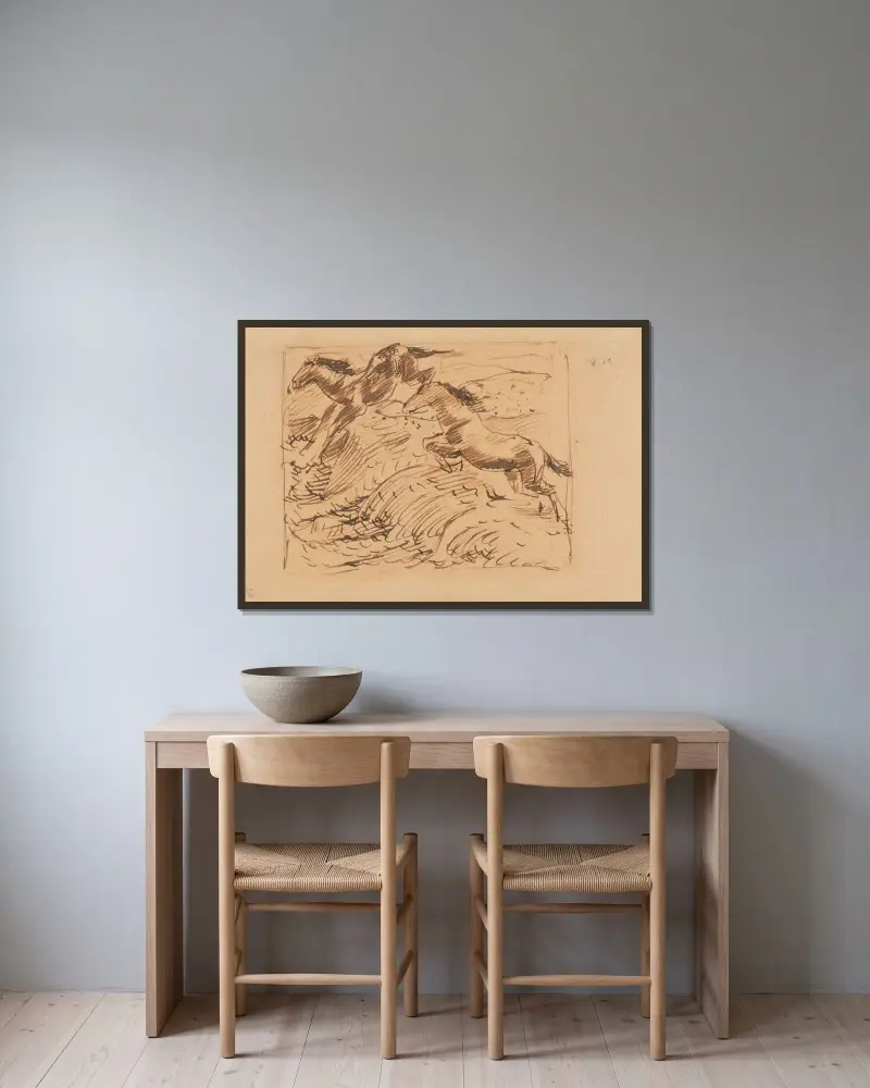 Skákající koně, kompoziční studie, Franz Marc v rámu na stěně