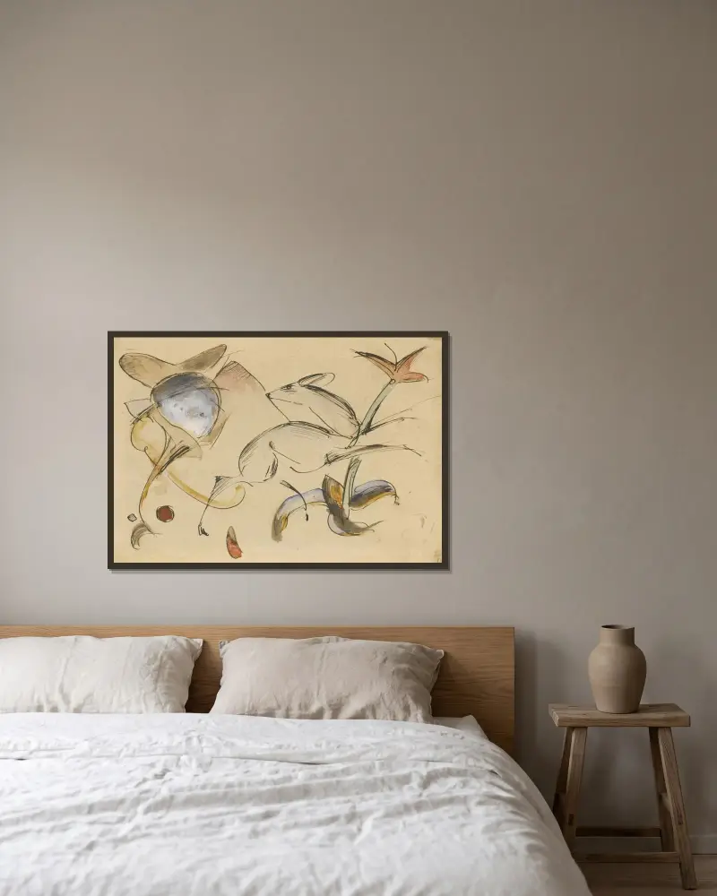 Springendes Reh in Blumen von Franz Marc gerahmt an einer Wand
