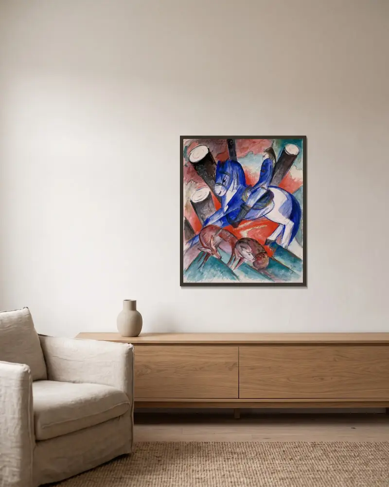 Sankt Julianus härbärgeraren av Franz Marc inramad på en vägg