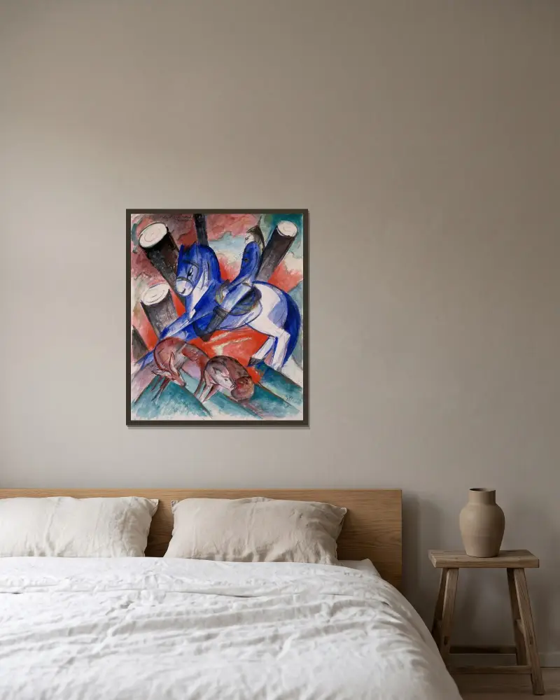 Sankt Julianus härbärgeraren av Franz Marc inramad på en vägg