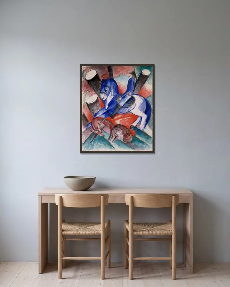 Sankt Julianus härbärgeraren av Franz Marc inramad på en vägg