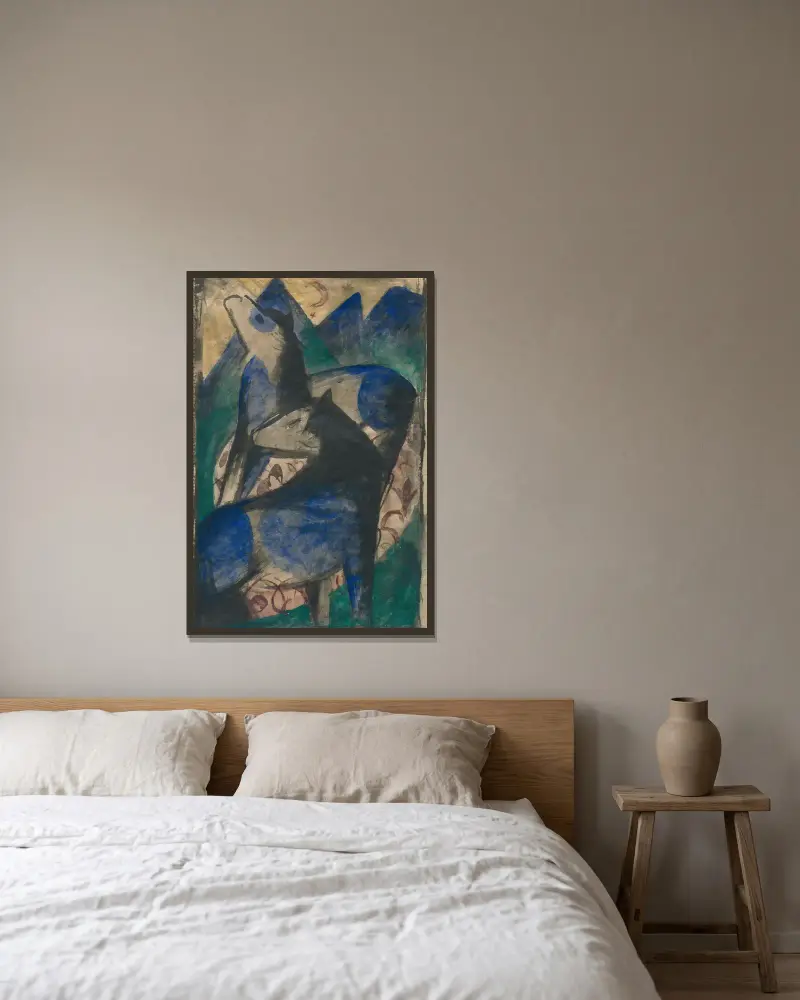 Dva modré koně, Franz Marc v rámu na stěně