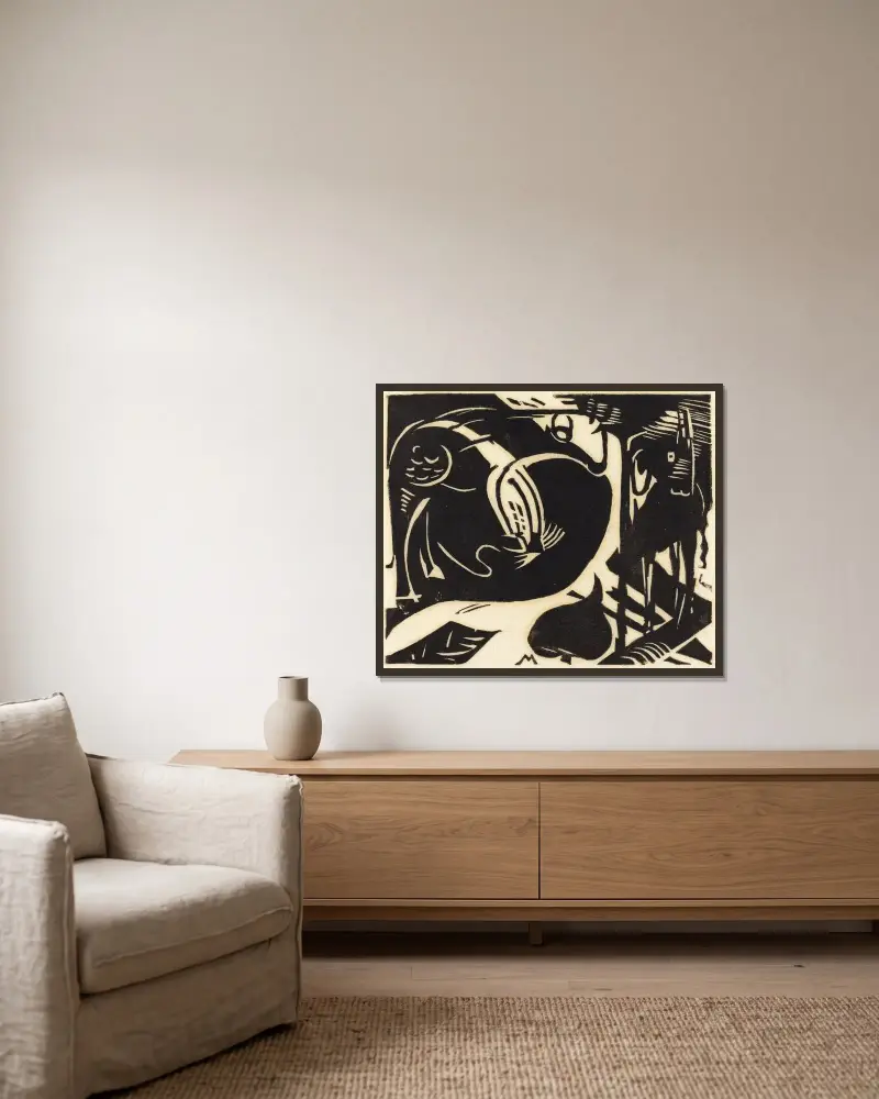 Dvě bájná zvířata, Franz Marc v rámu na stěně