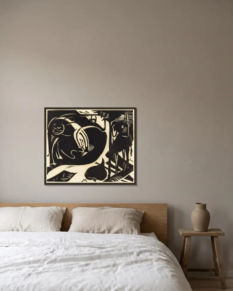 Dvě bájná zvířata, Franz Marc v rámu na stěně