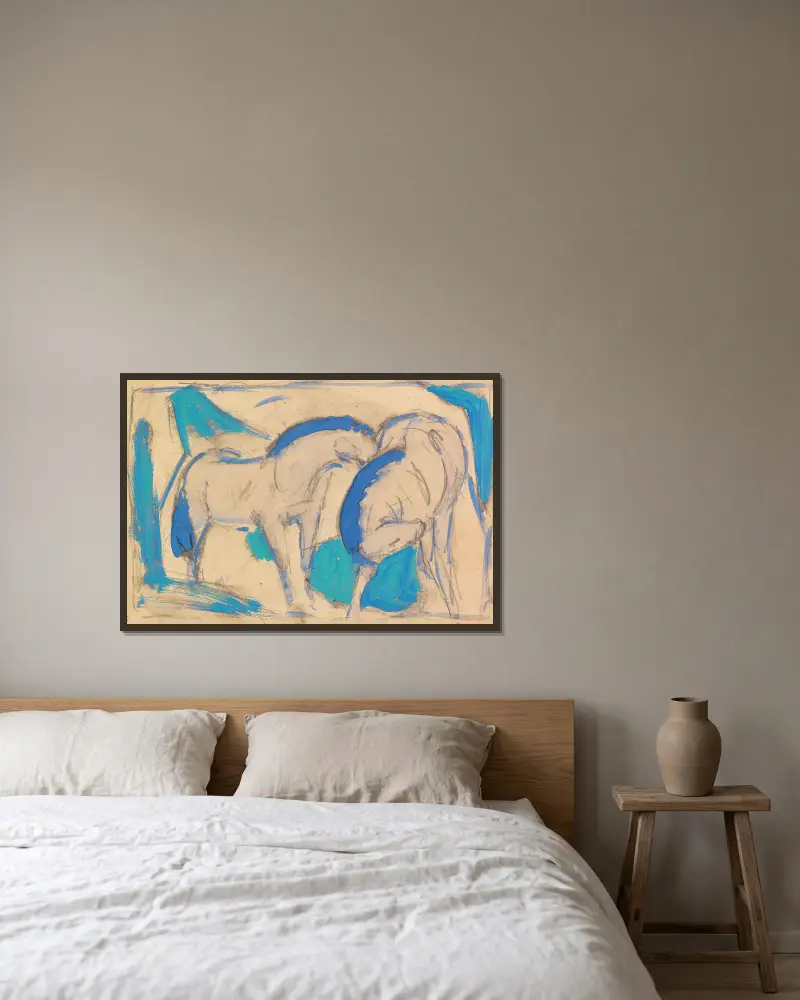 Dwa konie, niebieskozielone, Franz Marc w ramie na ścianie