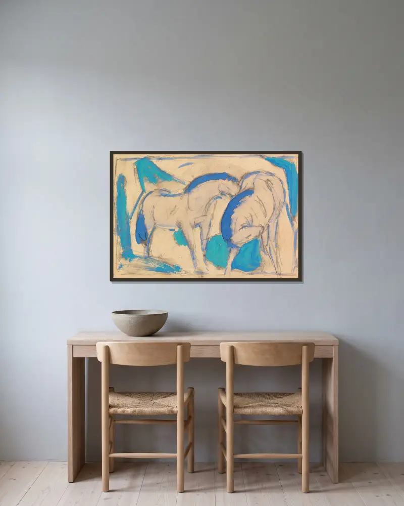 Dwa konie, niebieskozielone, Franz Marc w ramie na ścianie