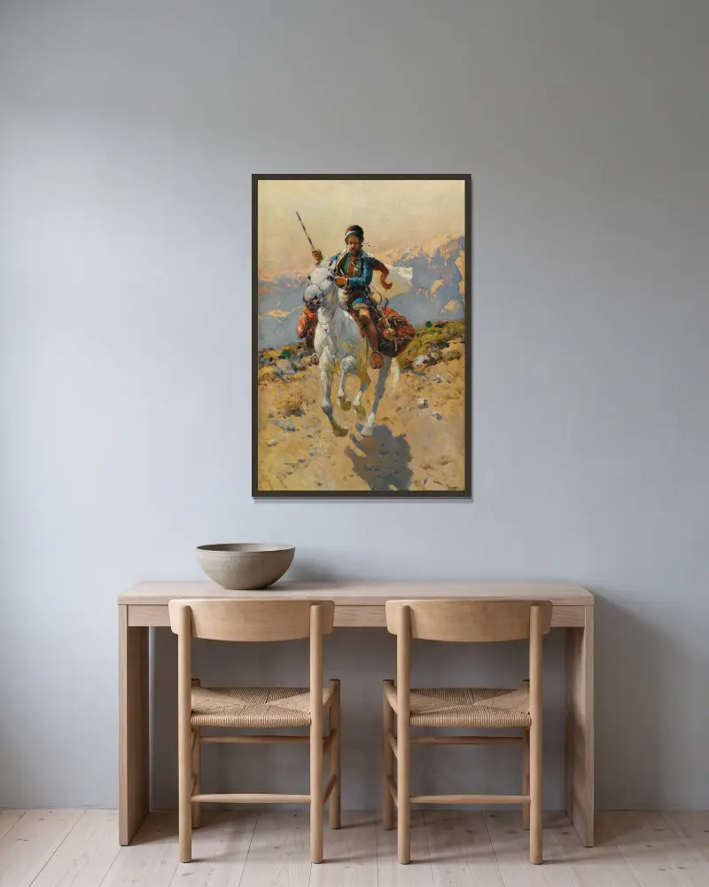 Kaukasischer Reiter von Franz Roubaud gerahmt an einer Wand