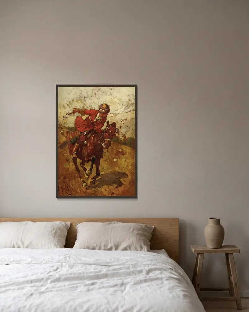 Cossack Horseman av Franz Roubaud inramad på en vägg