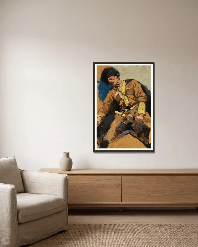 Tscherkessischer Reiter von Franz Roubaud gerahmt an einer Wand