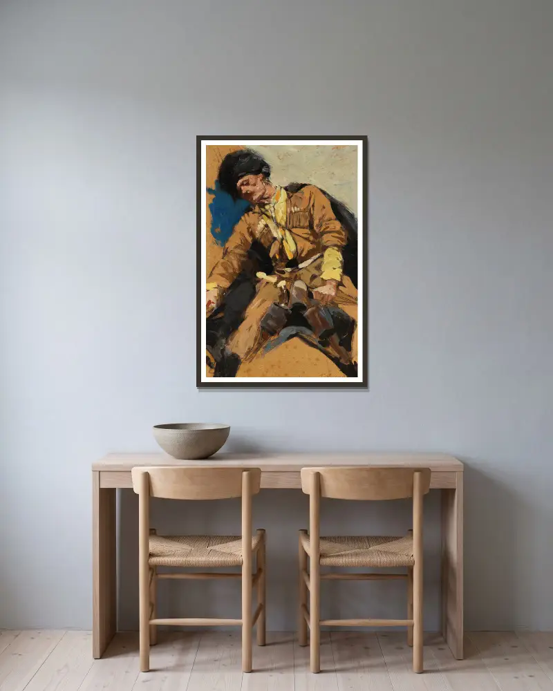 Tscherkessischer Reiter von Franz Roubaud gerahmt an einer Wand